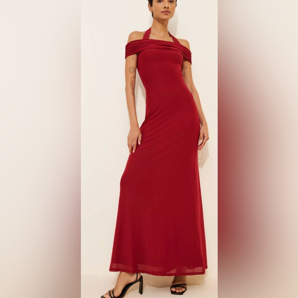 Anthropologie AFRM Off the Shoulder Mesh Red Maxi Dress